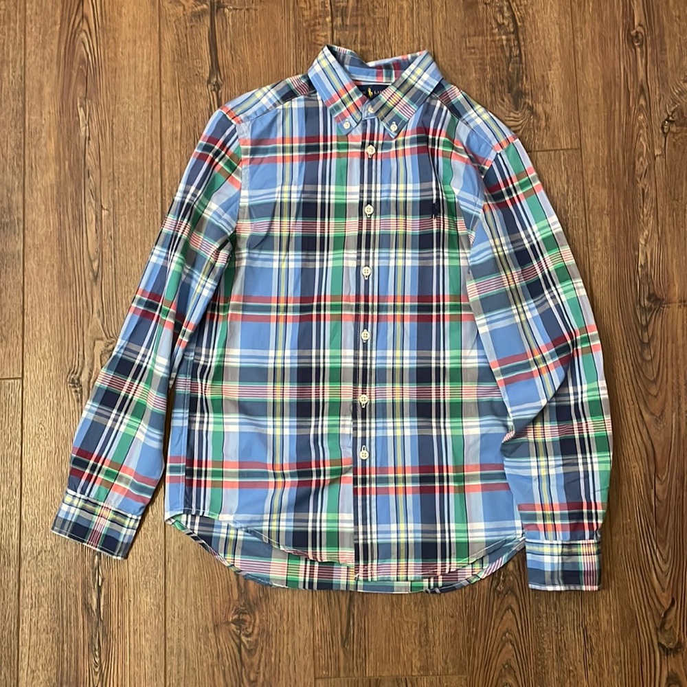 Boys Plaid Button Down Polo